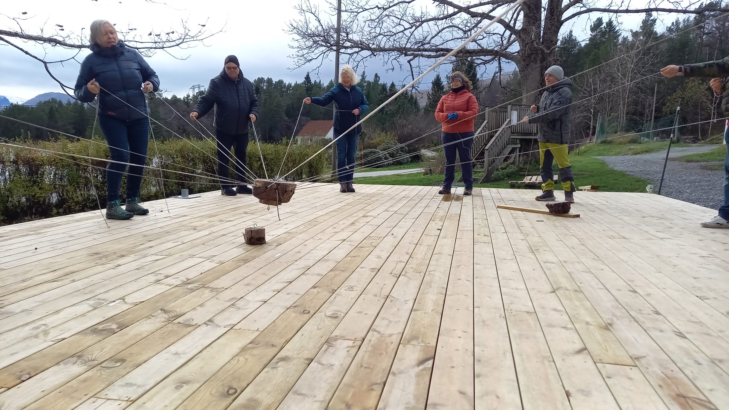 fem voksne holder på med en aktivitet